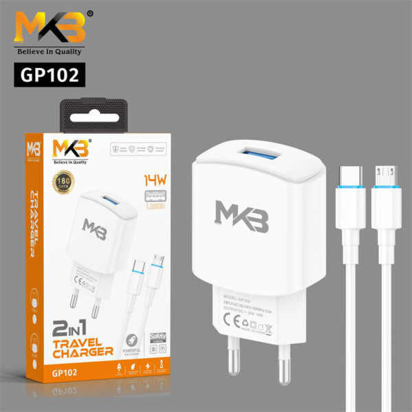 MKB GP102 - MICRO, 14W, USB 2IN1 TRAVEL CHARGER
