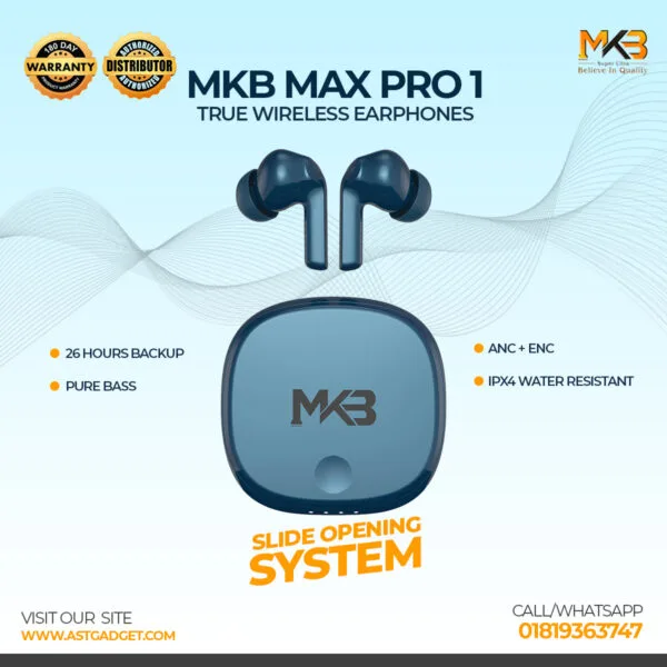 MKB MAX PRO1 ANC +ENC(Dual Mic) True Wireless Earphones