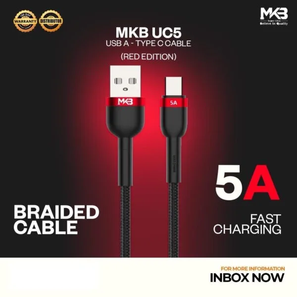 MKB UC5 RED - 5A, CAFULE DATA CABLE ,USB A TO TYPE C