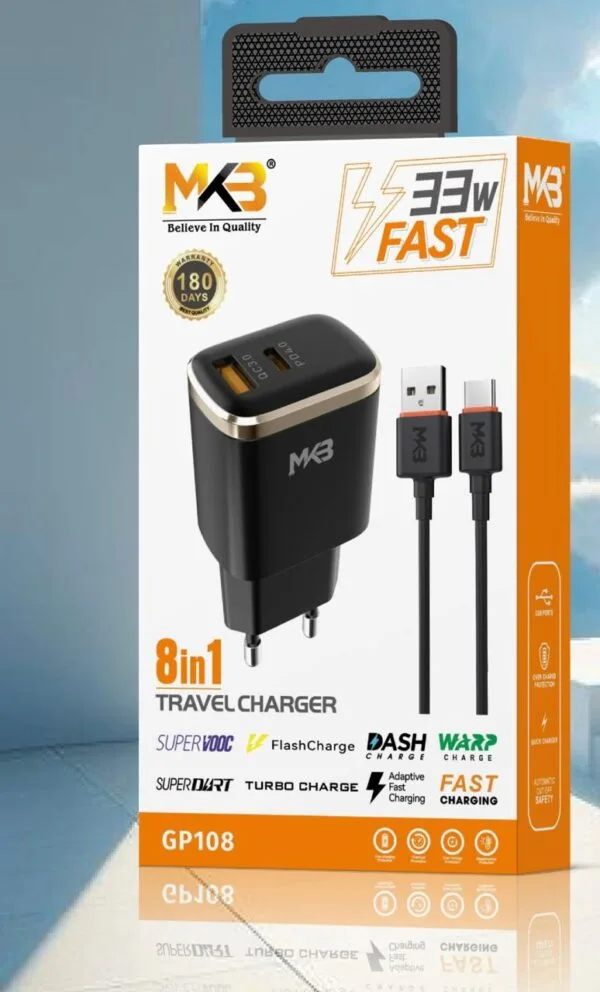 MKB GP108 - 33W FAST PD AND USB PORT 8IN1 TRAVEL CHARGER