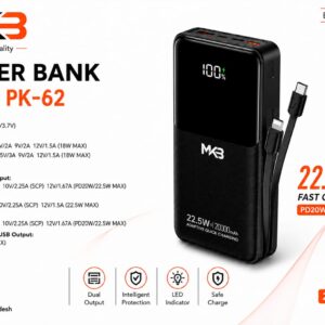 MKB PK62 PD|20W 22.5W 20000mAh POWER BANK WITH DUAL CABLES