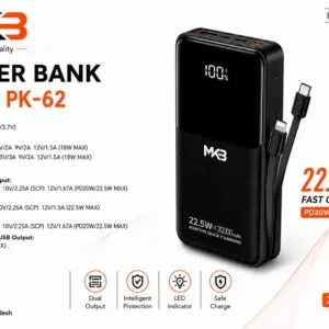 MKB PK62 PD|20W 22.5W 20000mAh POWER BANK WITH DUAL CABLES