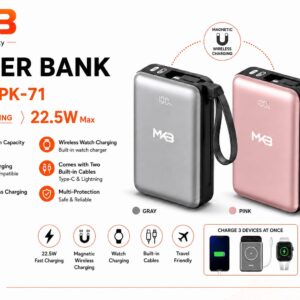 MKB PK71 10000mAh 22.5W Fast Charging Power Bank with Magnetic Wireless & Built-in Cables