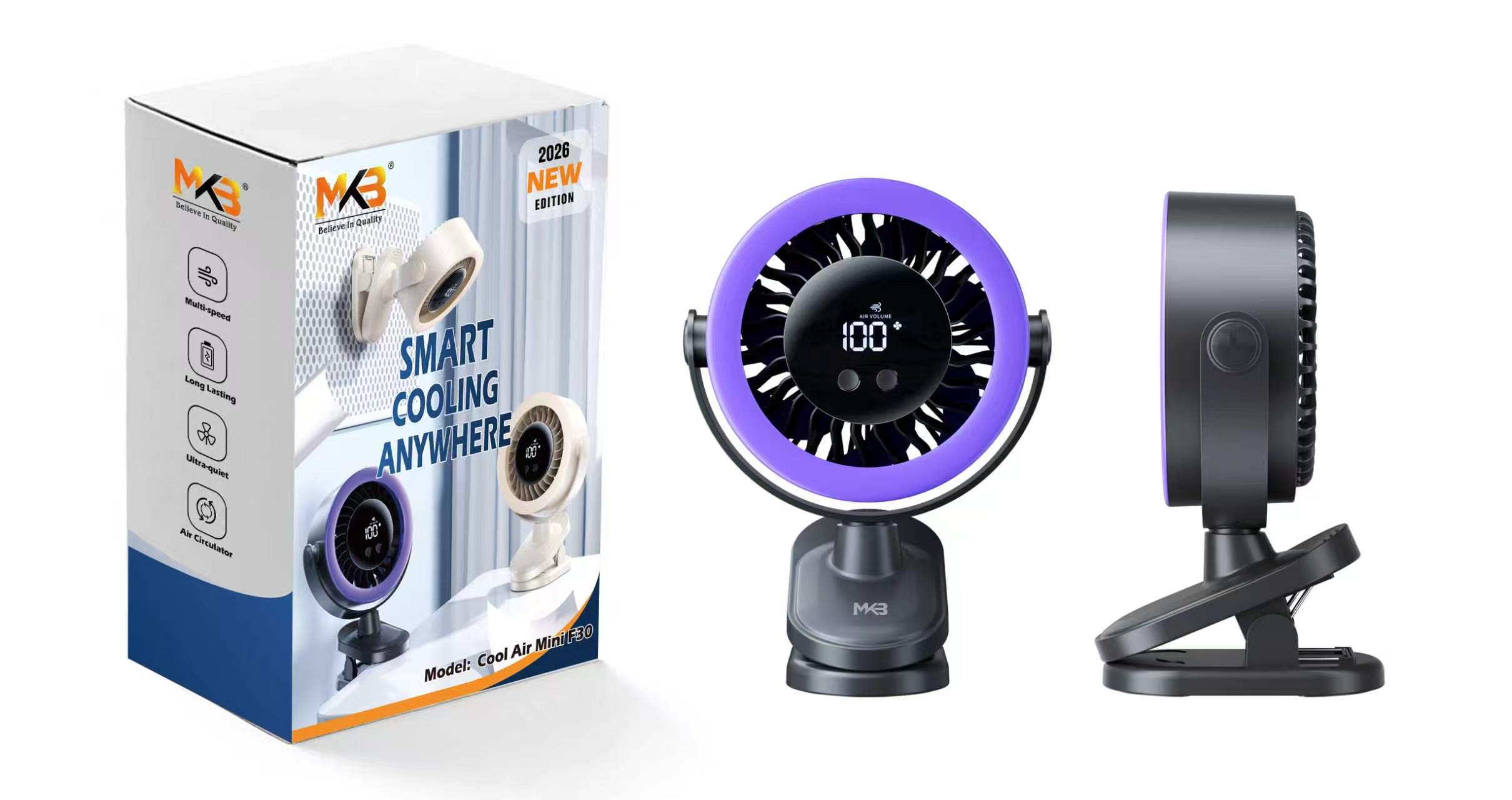 MKB F30- SMART COOLING AIR MINI FAN. USE TIME 4 HOURS.