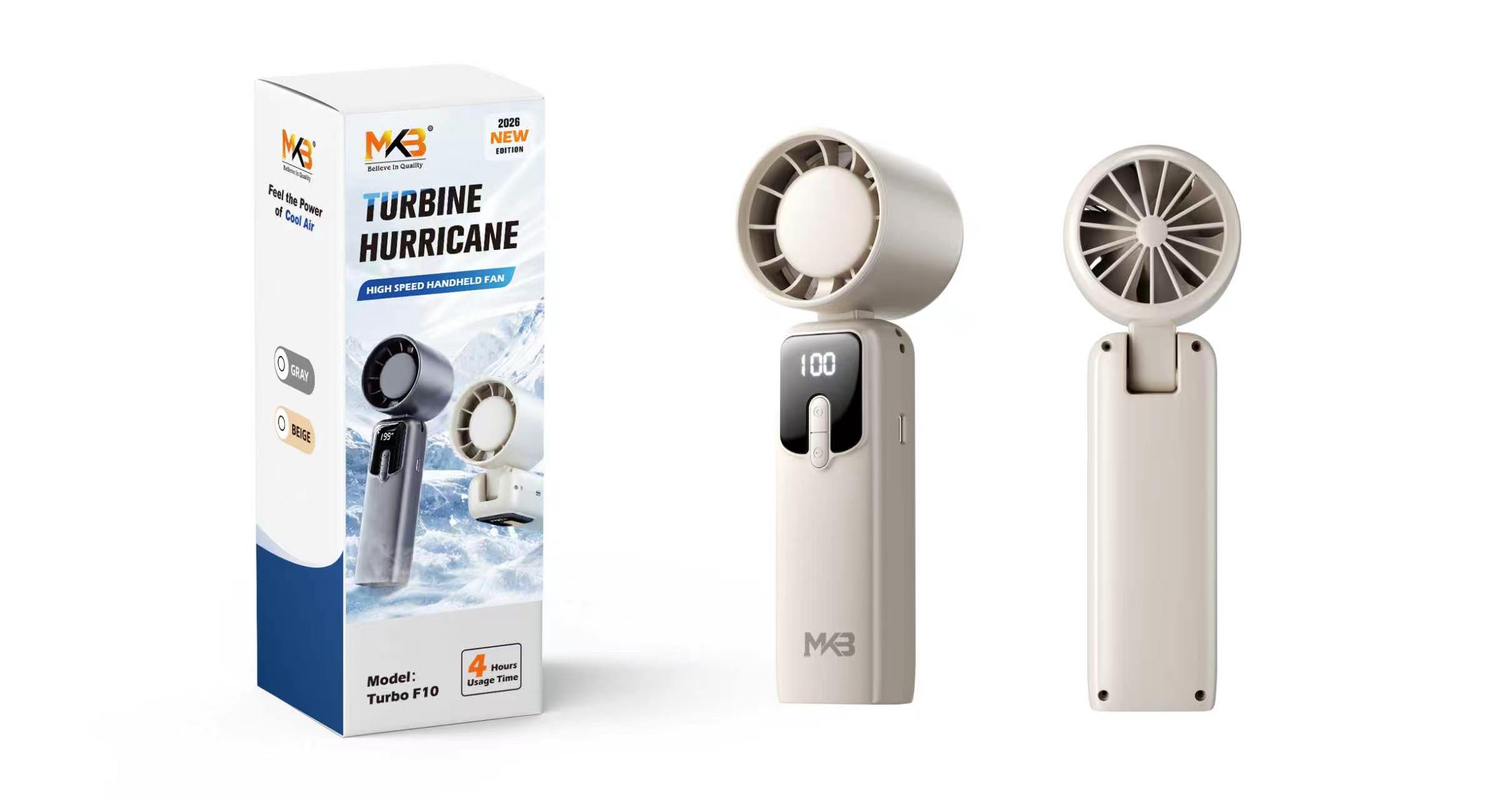 MKB F10- TURBINE HURRICANE HIGH SPEED HANDHELD FAN. USE TIME 4 HOURS 2026 NEW EDITION